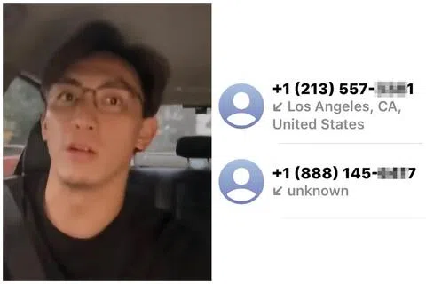 蔡承和8月13日在脸书发视频说，当天在苹果手机和手表上收到通知，要求他允许重设密码。他之后接到显示来自美国加州、一名自称苹果客服人员的男子的来电。（取自Jem Chua脸书／受访者提供）