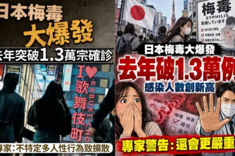 今年9月以来，社交媒体出现大量日本梅毒“大暴发”、病例“创新高”的贴文。（社媒截图）