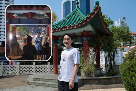 因一次饭后到牛车水天桥花园，陈正便每个月一次到天桥和歌友们一同欢唱。（李冠卫摄）