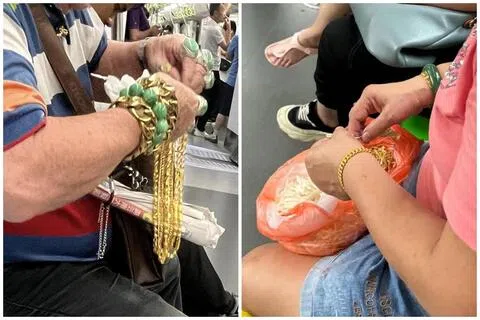 近期有网民拍到有乘客在地铁上整理金链和摘豆芽。（取自网络）