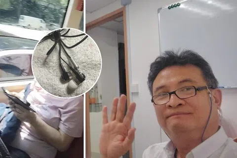 吴明辉指出，他第一次将耳机送给一名年长男子，对方向他竖起大拇指，令他感到无比欣慰。（受访者提供）
