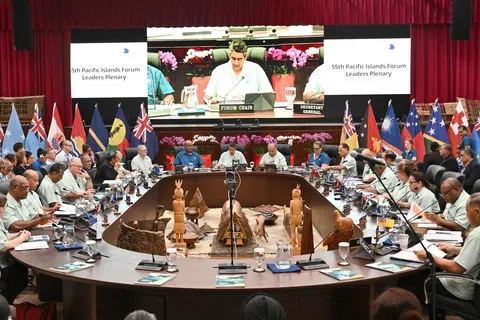 太平洋岛国领导人9月2日在帕劳科罗尔出席太平洋岛国论坛峰会。（法新社）