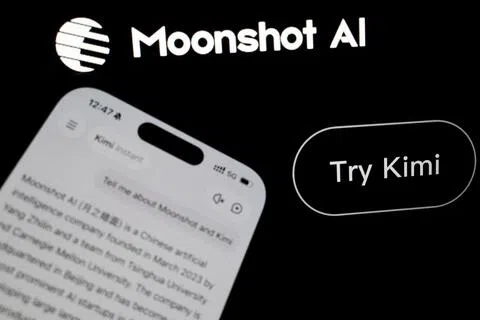 中国人工智能企业月之暗面（Moonshot AI）的标志及旗下Kimi应用。（路透社）