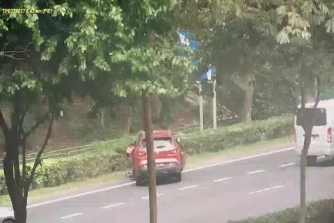 被告张梅尔文撞上了停在路肩上的另一辆车，事发后他将车留在原地。（取自法庭文件）