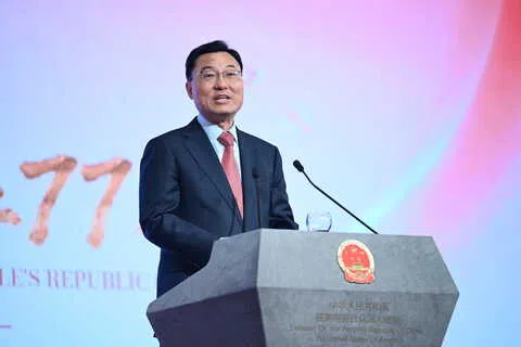 中国驻美大使馆当地时间星期三（9月30日）举行庆祝中华人民共和国成立77周年招待会，谢锋致辞。（中国驻美大使馆官网）