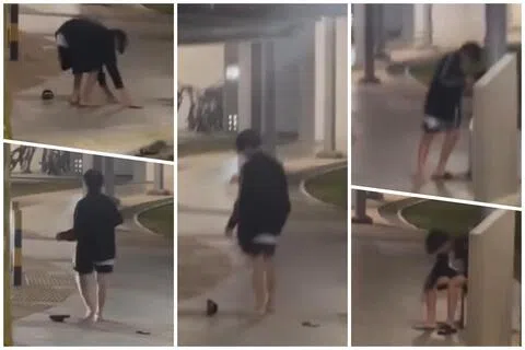 提供视频的网民称，上星期二（9月15日）傍晚7时28分，他目睹一名青年无法正常行走，怀疑对方滥用疑含麻醉剂依托咪酯的电子烟弹（俗称丧尸烟弹）。（取自互联网）
