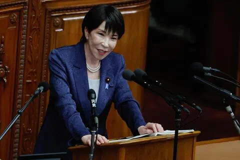 日本首相高市早苗星期一（10月5日）在国会发表施政演说。（路透社）