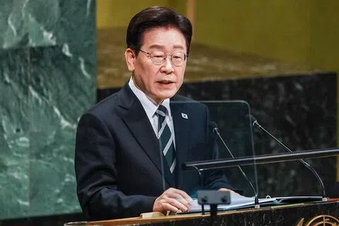 韩国总统李在明星期二（9月22日）在纽约举行的第81届联合国大会一般性辩论上发表讲话时说，韩方会竭尽全力推动与朝鲜对话。（法新社）