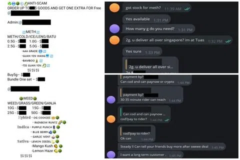 肃毒局公开毒贩在Telegram群组内的信息，以及与客户之间的聊天记录，显示涉案者极其猖狂，而当局也将竭尽所能将他们逮捕归案。（中央肃毒局提供）