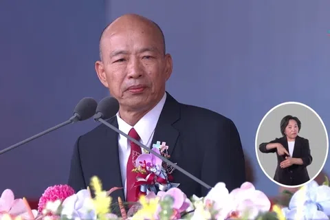 台湾立法院长韩国瑜在双十节致词中说，台湾总统赖清德执政如果没有办法解决现在立法跟行政两院的对立，未来民生受到重大伤害，“我们台湾的民主绝对不能被全世界认为是假民主、真独裁”。（台湾总统府YouTube频道直播截图）