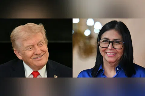 美国总统特朗普（左）说，美国将控制委内瑞拉庞大石油储量的五分之一。委内瑞拉代总统罗德里格斯（右）说，与美国达成的能源协议是“历史性的”。（法新社档案照片）