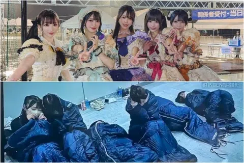 日本偶像女团“RiNCENT#”（上图）因为台风而滞留成田机场（下图）。（互联网）