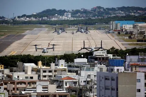 冲绳是远东军事要塞，即使面积仅占日本国土面积的0.6%，却有日本境内70%的美军基地。图为美国海军陆战队普天间航空基地。（路透社档案照片）