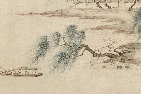 中国明代名画《江南春》去年现身拍卖行，揭开南京博物院文物流失疑云。涉嫌违规处置相关文物以及受贿等违规违法行为的南博原院长徐湖平被判有期徒刑三年。图为《江南春》图卷局部。（互联网）