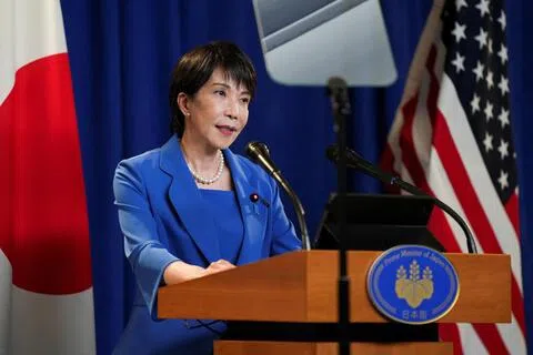 日本首相高市早苗9月25日受访时说，日美虽曾交战，但已实现和解，如今是关系牢固、彼此信赖的盟友。图为高市早苗9月23日在纽约联合国大会发表讲话后，在当地的帕克莱恩酒店举行记者会。（路透社）