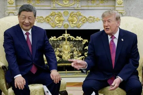 美国总统特朗普9月24日在华盛顿白宫椭圆形办公室与中国国家主席习近平会面。（路透社）