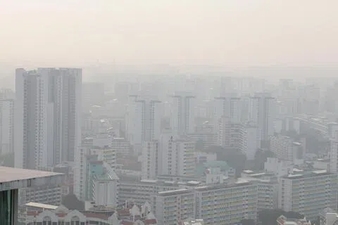 新加坡中部地区的24小时空气污染指数星期五早上7时起便升至不健康水平，达到101。环境局预测，星期六的空气污染指数将处于适中水平高位至不健康水平中位。照片摄于星期五早上，地点为大巴窑。（叶振忠摄）