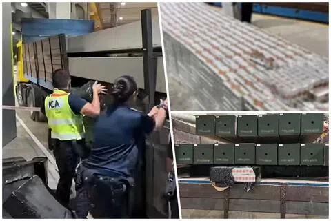 一辆申报载送水泥桩的马来西亚注册罗厘9月4日企图走私约4500条漏税香烟入境我国，26岁马来西亚籍男驾驶当场被捕。（取自移民与关卡局脸书）