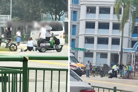 一名身穿校服的男童倒卧在地，另一名年龄相仿的男学生则站在路旁，神情似乎有些不知所措。（取自TikTok用户@ecoalp98、@iroha_8901）