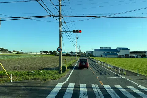 前往跆拳道比赛场馆的路上，窗外是一大片田园，景色仿佛从漫画里跳出来。（陈芷馨摄）