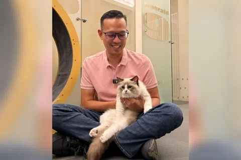 过去，埃曼的货车里装满冷冰冰的包裹；如今，他的后座载的是有温度的“毛孩”。（受访者提供）