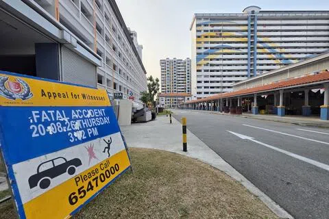 车祸地点放置了警方寻找目击者的告示牌。（徐颖荃摄）