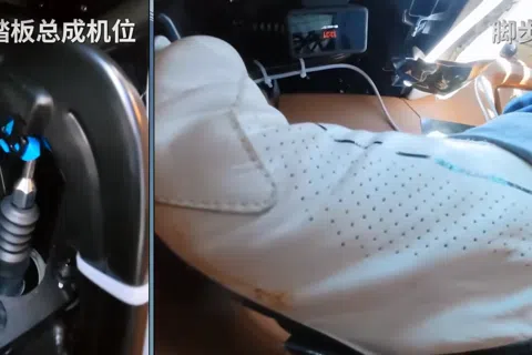 中国汽车资讯平台懂车帝对华为参与打造的尊界V800进行时速100公里紧急制动测试时，驾驶员踩下刹车踏板后，踏板支架发生断裂。（懂车帝视频截图）