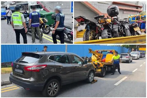 陆路交通管理局和新加坡警察部队星期一（10月5日）发联合文告说，当局今年9月在全岛展开联合执法行动，共扣押91辆报销车（即已注销车辆）。（陆路交通管理局、新加坡警察部队提供）