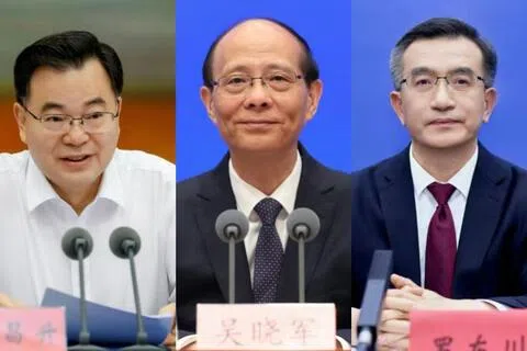 西藏甘肃青海三地“一把手”调整。胡昌升（左）出任西藏自治区党委书记，吴晓军（中）接替胡昌升出任甘肃省委书记。原青海省长罗东川（右）升任青海省委书记。&nbsp;（互联网）