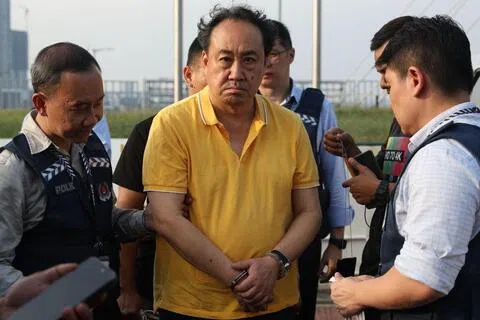林鼎星期二被遣返我国后，被新加坡警察部队逮捕。（新加坡警察部队提供）