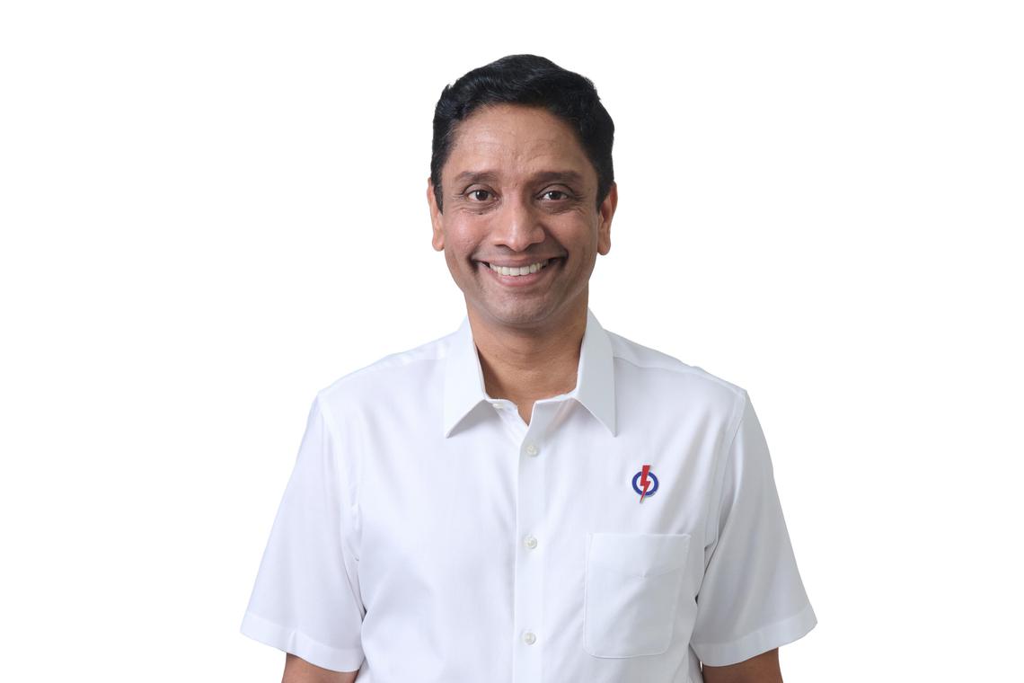 护联中心前总裁迪内希(Dinesh Vasu Dash,50岁)是人民行动党的东海岸集选区候选人之一。(人民行动党提供)