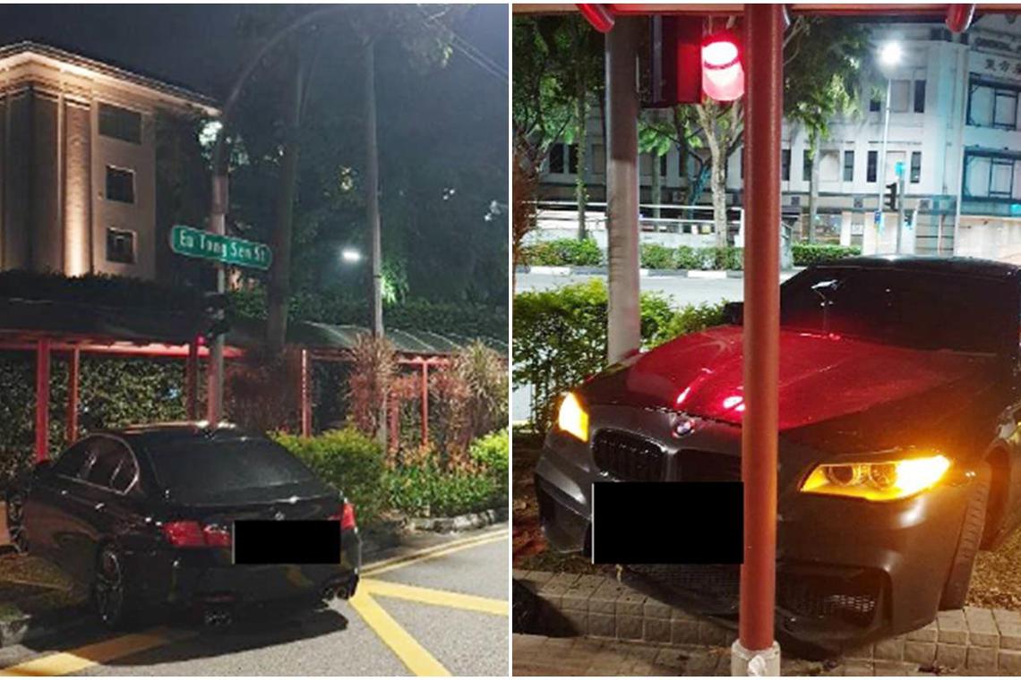 被告当时开车沿着水车路行驶,他在交界处右转进入余东旋街时,车子失控冲上路边,碾过两棵小树,撞上余东旋街路旁的交通灯。(取自法庭文件)