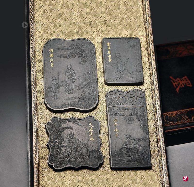 五老图古墨。五老指北宋睢阳五老，即杜衍、王涣、毕世长、冯平、朱贯，皆大宋朝中重臣，辞官后寓居南京睢阳（今河南省商丘市睢阳区）颐养天年，经常晏集赋诗，时称“睢阳五老会”。