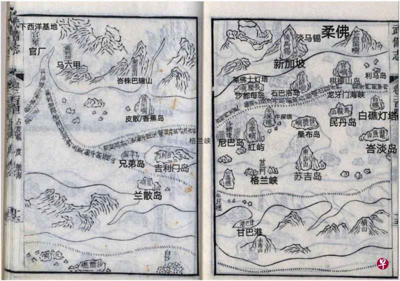 新加坡莱佛士灯塔棋樟山岛龙牙门海峡白礁灯塔图①：《郑和航海图》从马六甲到新加坡东部的白礁航线。 