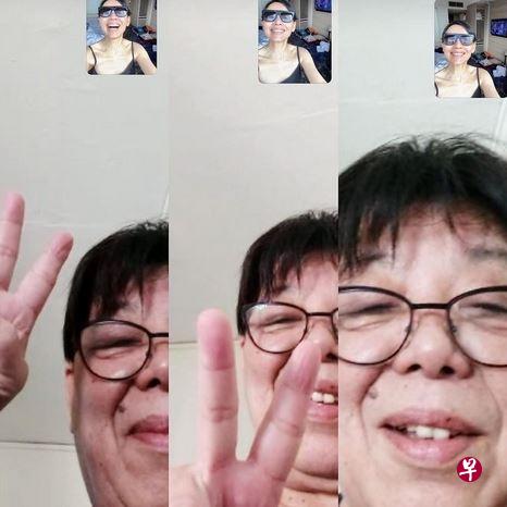 欧菁仙入住酒店隔离后，和母亲视讯。（欧菁仙提供）