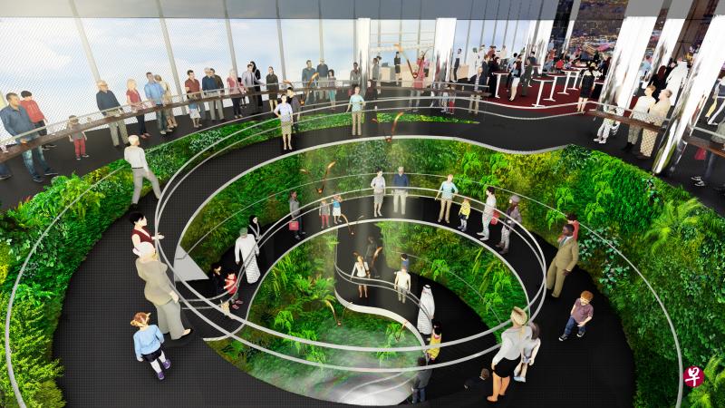 2020迪拜世博会新加坡馆分三大区，并由林冠步道衔接起来。人们一路螺旋而上，将踏入空中市集，俯瞰世博景观的同时，也能参加系列工作和活动了解新加坡的文化与历史，甚至品尝本地美食。（2020迪拜世博会新加坡馆提供）