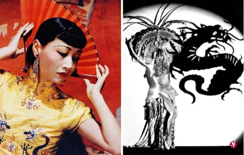 黄柳霜当年的照片中经常出现恶龙图样，是用来形容反派中国角色，被认为有辱华含义。（互联网）