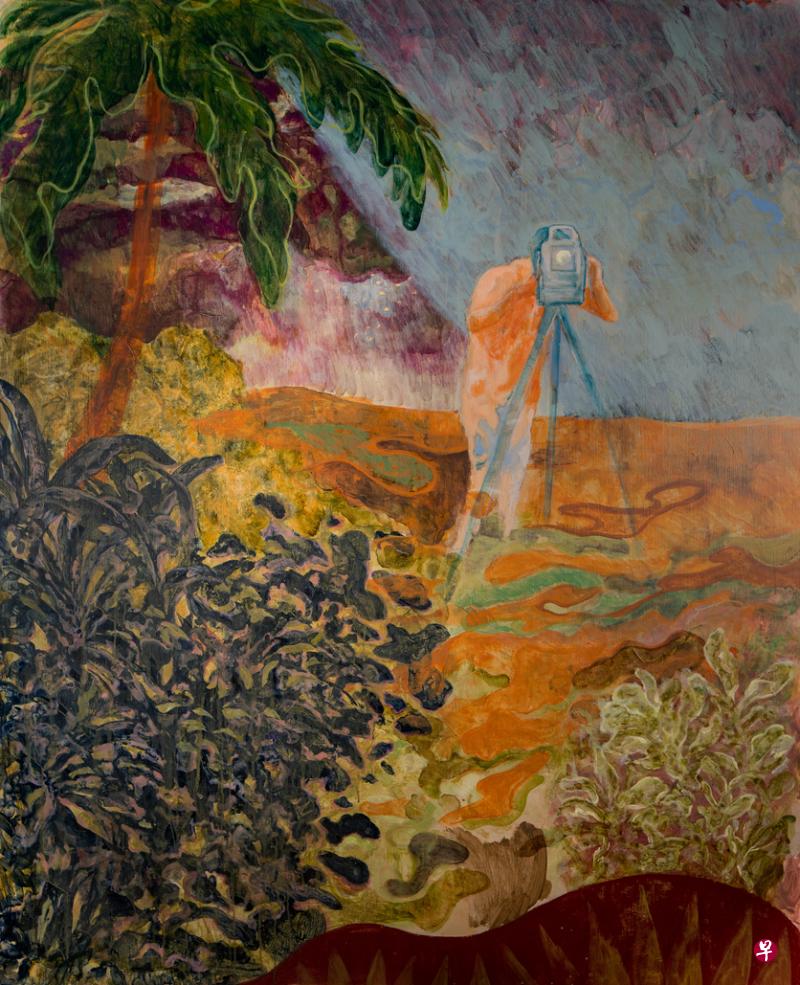 凯鲁丁胶彩画《没有土壤的土地》探索殖民者将自然的“祛魅”概念输出东南亚。 （照片由画廊提供）