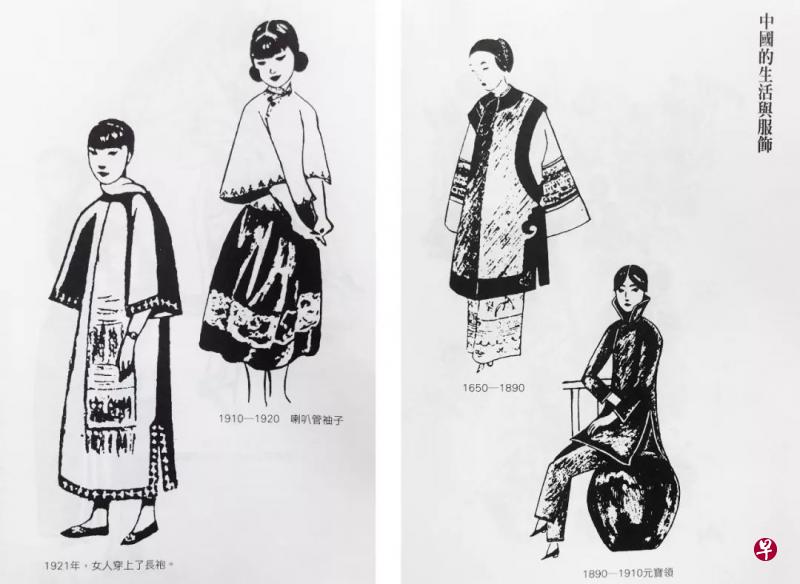 张爱玲不只撰写女装史，也自绘插图，展现中国女装的转变。（互联网）