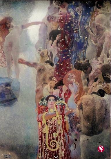 谷歌利用机器学习软件，重构1945年毁在火灾中的克林姆特画作系列“学院”。（取自谷歌）