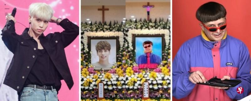 美国歌手Oliver Tree（右图）把钟铉（左图）的灵堂照换成自己的“灵堂照”。（互联网）