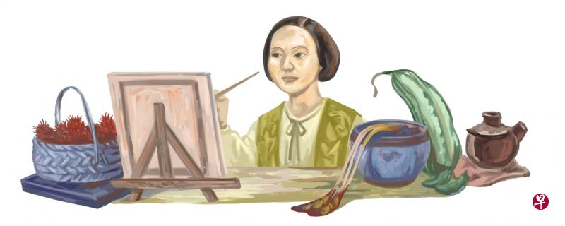 谷歌涂鸦网站首页今天向新加坡第一代艺术家张荔英致敬。（谷歌提供）