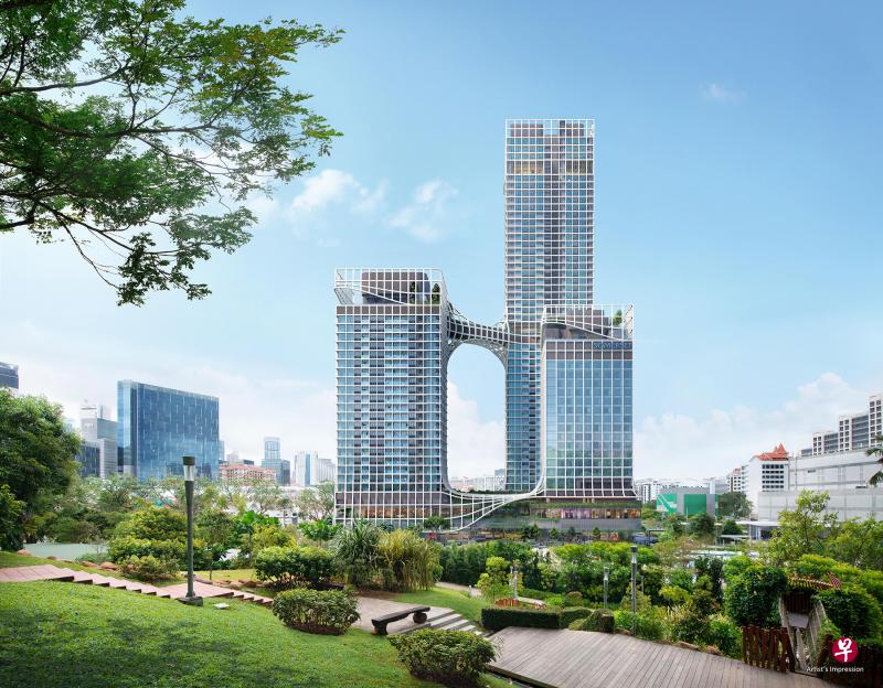 高档私宅项目康宁河湾有两座公寓大楼，分别为48层和24层楼高，共有696个单位。（构想图由城市发展提供）