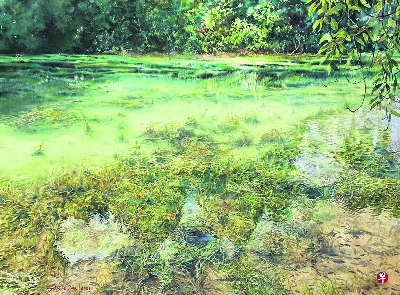 陈燕萍水彩画《宁静》在线上展出。（主办方提供）