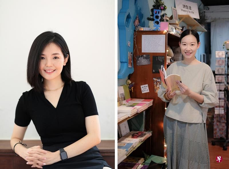 （左图）林艺君仍喜爱阅读情诗，她觉得情诗有很强的生命力。（龙国雄摄）  （右图）香港诗人陆颖鱼认为情诗要打动人心。（王祥维摄）