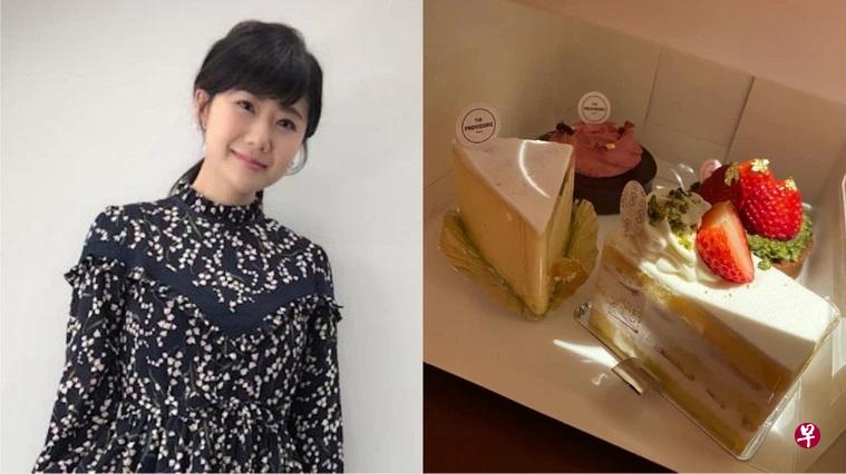 福原爱秀蛋糕照，分享白色情人节的喜悦。她也贴出自己在本地专心用电脑的照片。（微博图）