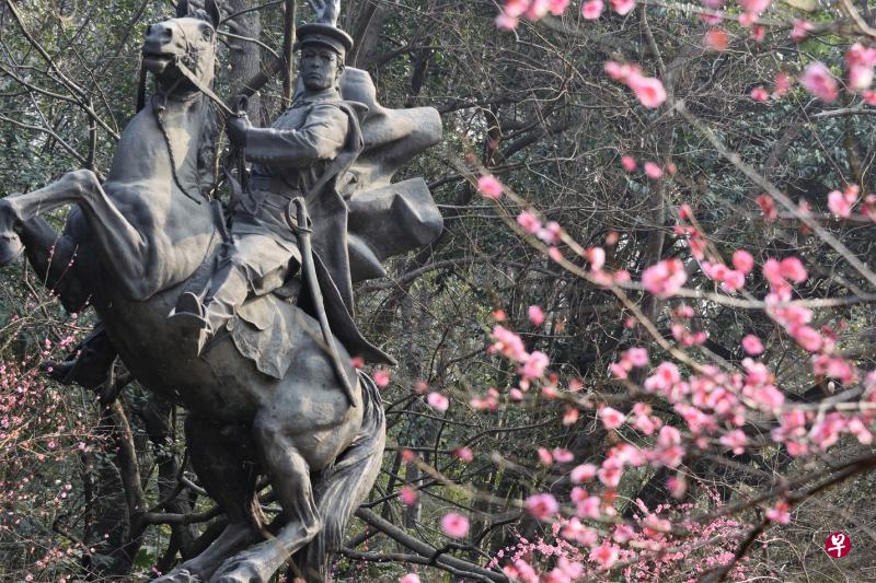 民国革命烈士陈其美有红梅相伴。（邹文学摄）