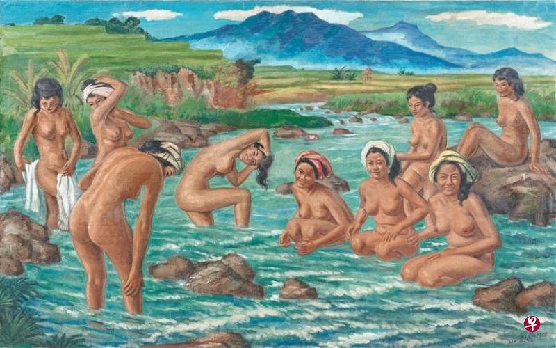 刘抗油画《峇厘岛沐浴》（1955）。（画廊提供）