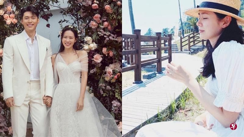 （左图）孙艺真（右）和玄彬将升级为人父母；（右图）孙艺真5月底被拍到小腹隆起。（互联网）
