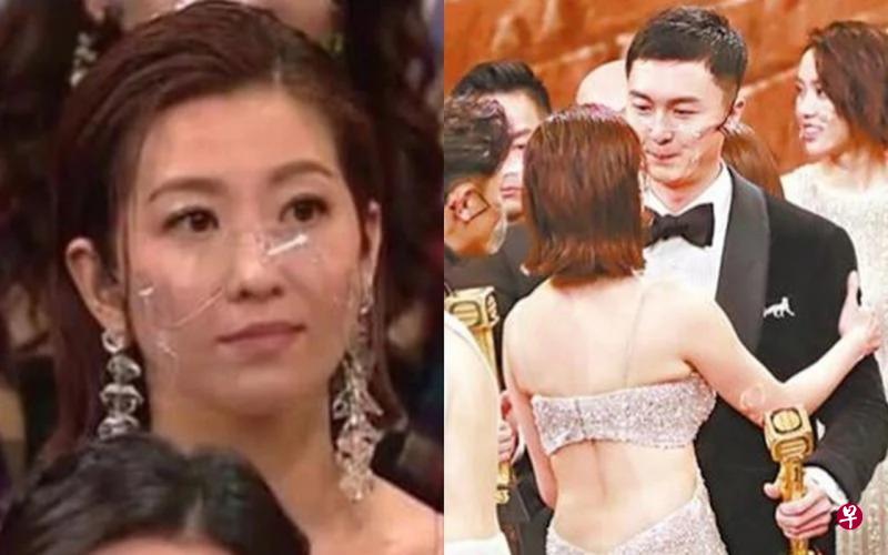 王浩信去年获视帝时发言感谢陈自瑶，但她被捕捉到面无表情（左图），不过之后主动与老公拥抱。（互联网）